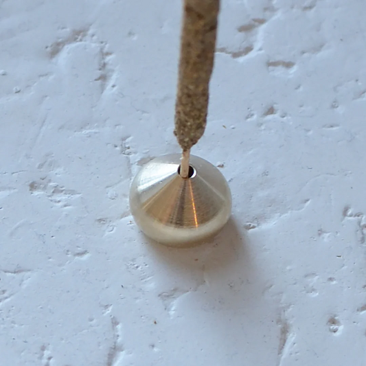 Cedar & Myrrh - Minimalist Brass Water Drop Incense Holder - pictured with incense stick - Stocked at LOVINLIFE Co Byron Bay for all your gifts, candles and interior decorating needs