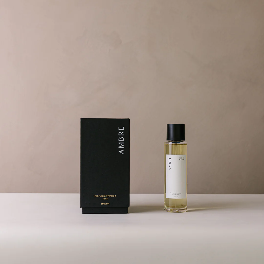 Cedar & Myrrh - Parfum D'Interieur - Room Spray - Ambre - box and bottle pictured - Stocked at LOVINLIFE Co Byron Bay for all your gifts, candles and interior decorating needs