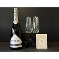 Celebrate Gift Box containing Croser Sparkling Wine, 2 stemless Champagne flutes etched with Stars and a twin box of Loco Love Chocolates. Available at LOVINLIFE Co Byron Bay