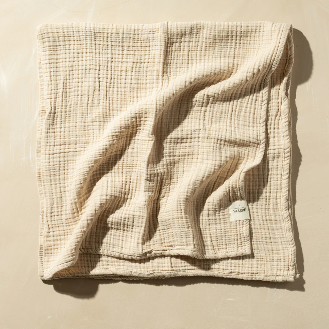 Crinkle Baby Blanket - Clay colour - pictured unfolded and slightly crinkled as a flat lay - Stocked at LOVINLIFE Co Byron Bay for all your gifts, candles and interior decorating needs