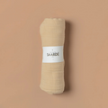 Crinkle Baby Wrap Blanket - Nutmeg yellow colour - pictured folded and in packaging - Stocked at LOVINLIFE Co Byron Bay for all your gifts, candles and interior decorating needs