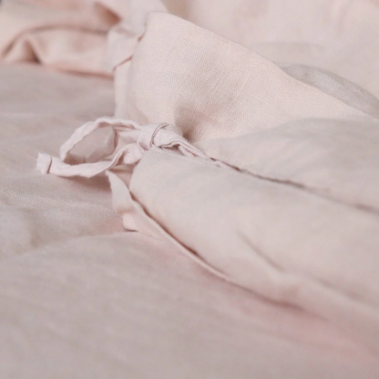 French flax linen sheets, prewashed and softened to sit gently against your skin – Close up of pink French linen bed sheet pictured - available at LOVINLIFE Co Byron Bay for all your gifts, candles and interior decorating needs