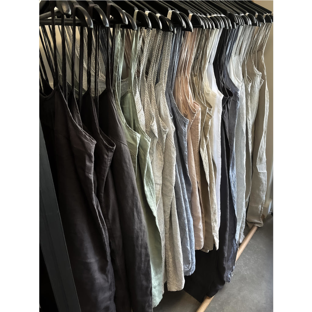 Versatile French Linen Slip Dresses, maxi and short lengths, by Miss Molly on display at LOVINLIFE Co Byron Bay for all your gifts, candles and interior decorating needs