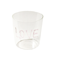 Clear glass tumbler with 'LOVE' engraving on a white background. Part of the Robert Gordon Collection stocked at LOVINLIFE Co Byron Bay for all your gifts, candles, homewares and interior decorating needs