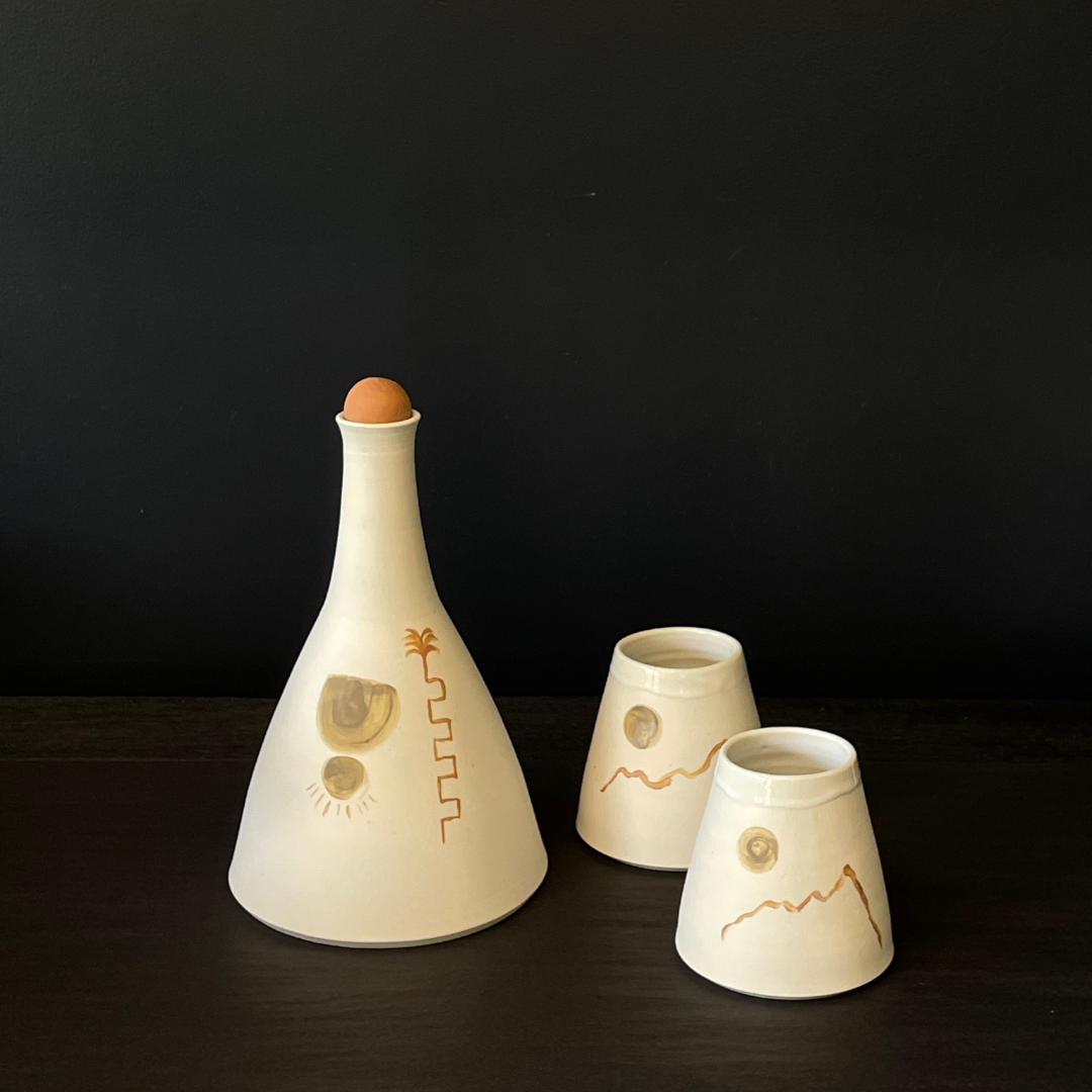 Lovinlife Co ByronBay - Handmade Ceramics Range - Carafe Series by MC STUDIO CERAMICS - Mediterranean ceramic white clay Carafe and Cups pictured - available at LOVINLIFE Co Byron Bay for all your gifts, candles and interior decorating needs