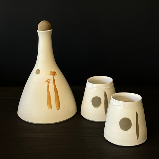 Lovinlife Co ByronBay - Handmade Ceramics Range - Carafe Series by MC STUDIO CERAMICS - Palm Springs ceramic white clay Carafe and Cups pictured - available at LOVINLIFE Co Byron Bay for all your gifts, candles and interior decorating needs