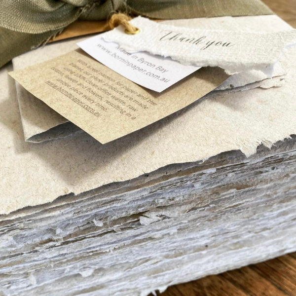Stack of hand pressed paper with a Thank You note on top. Stocked at LOVINLIFE Co Byron Bay for all your gifts, candles and interior decorating needs