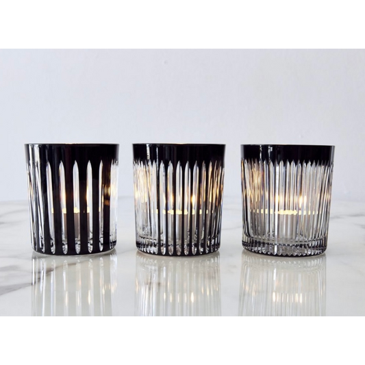 Hand Blown and Cut Crystal Lanterns - Black and Clear - perfect to hold a tealight candle - Tabletop Candle Holders available at LOVINLIFE Co Byron Bay for all your gifts, candles and interior decorating needs