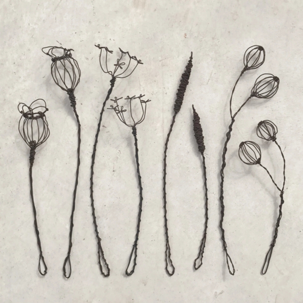 Twisted Wire Sprigs - Poppies, Cow Parsley, Bullrushes and Berries pictured as a flat lay - Stocked at LOVINLIFE Co Byron Bay for all your gifts, candles and interior decorating needs