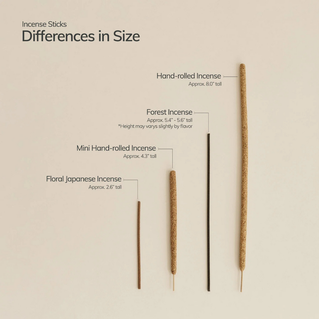 Incense Set - picture of the different types of incense sticks from Cedar and Myrrh comparing their sies - Stocked at LOVINLIFE Co Byron Bay for all your gifts, candles and interior decorating needs