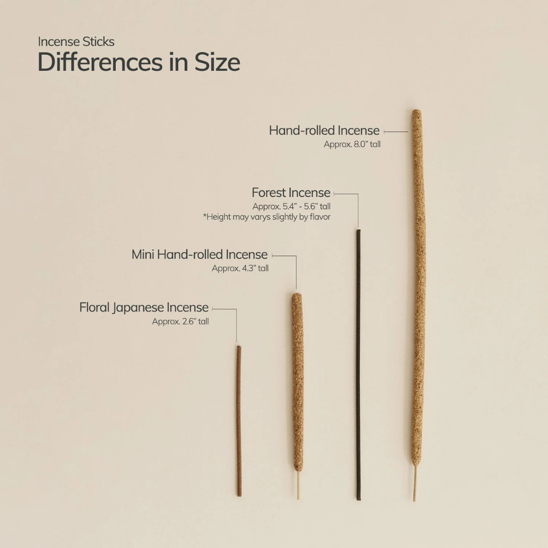 Incense Set - picture of the different types of incense sticks from Cedar and Myrrh comparing their sies - Stocked at LOVINLIFE Co Byron Bay for all your gifts, candles and interior decorating needs