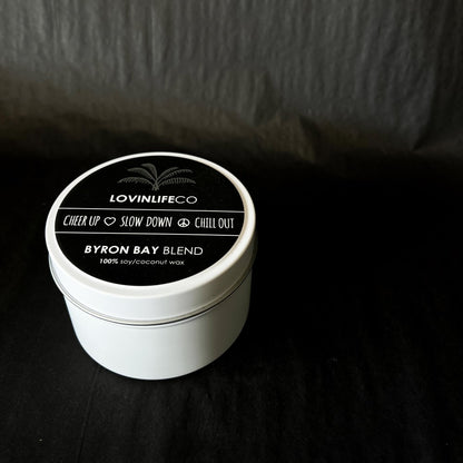 Custom All Natural Candle - Signature Byron Bay Blend Travel Tin - Coconut Lotus and Patchouli - Handmade by LOVINLIFE CO Byron Bay - in a Reusable Travel Tin - Available for Wholesale