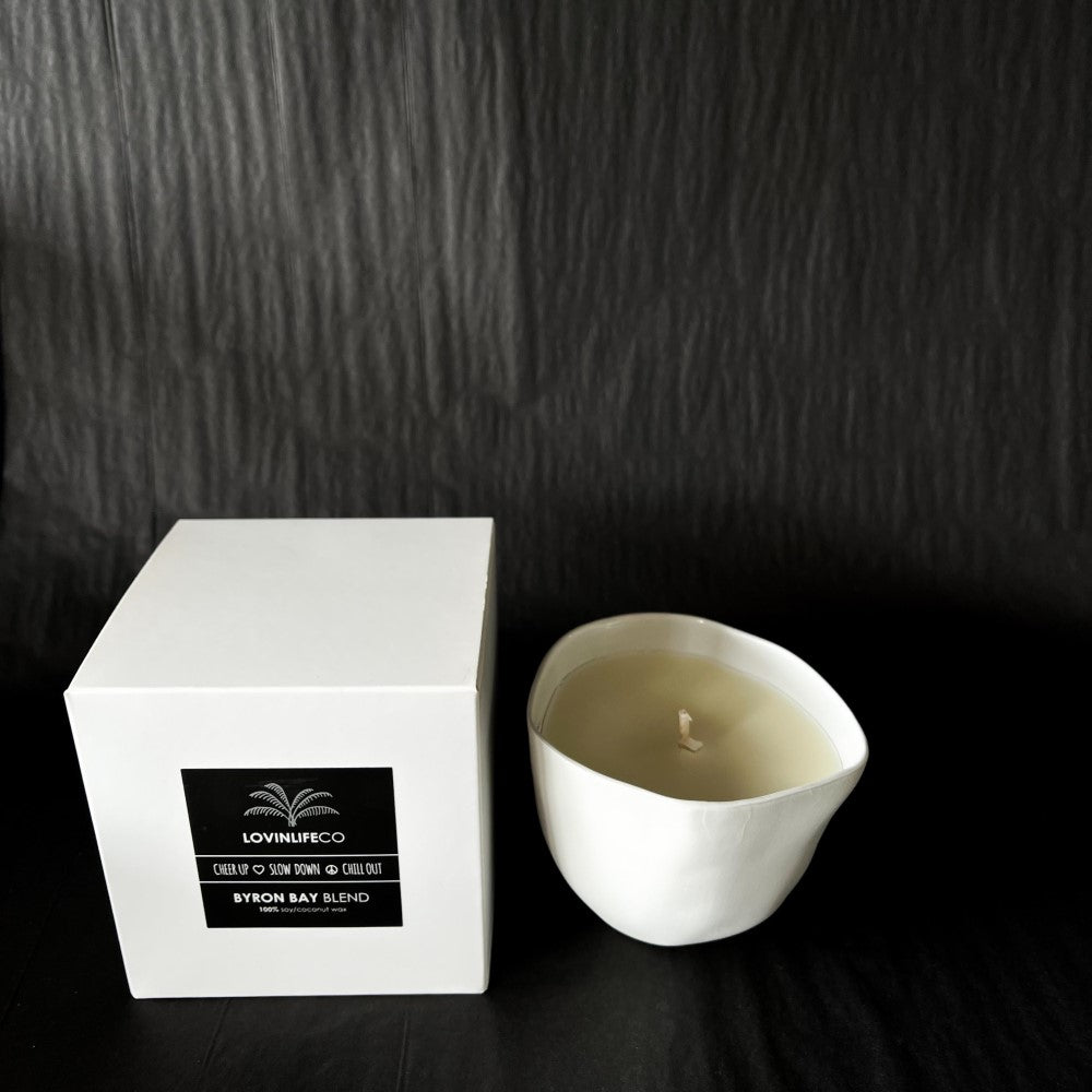Lovinlife Co ByronBay - Signature Candle Range, also available for wholesale - Hand Made Candle in Re-usable ceramic bowl pictured new with box - available at LOVINLIFE Co Byron Bay for all your gifts, candles and interior decorating needs