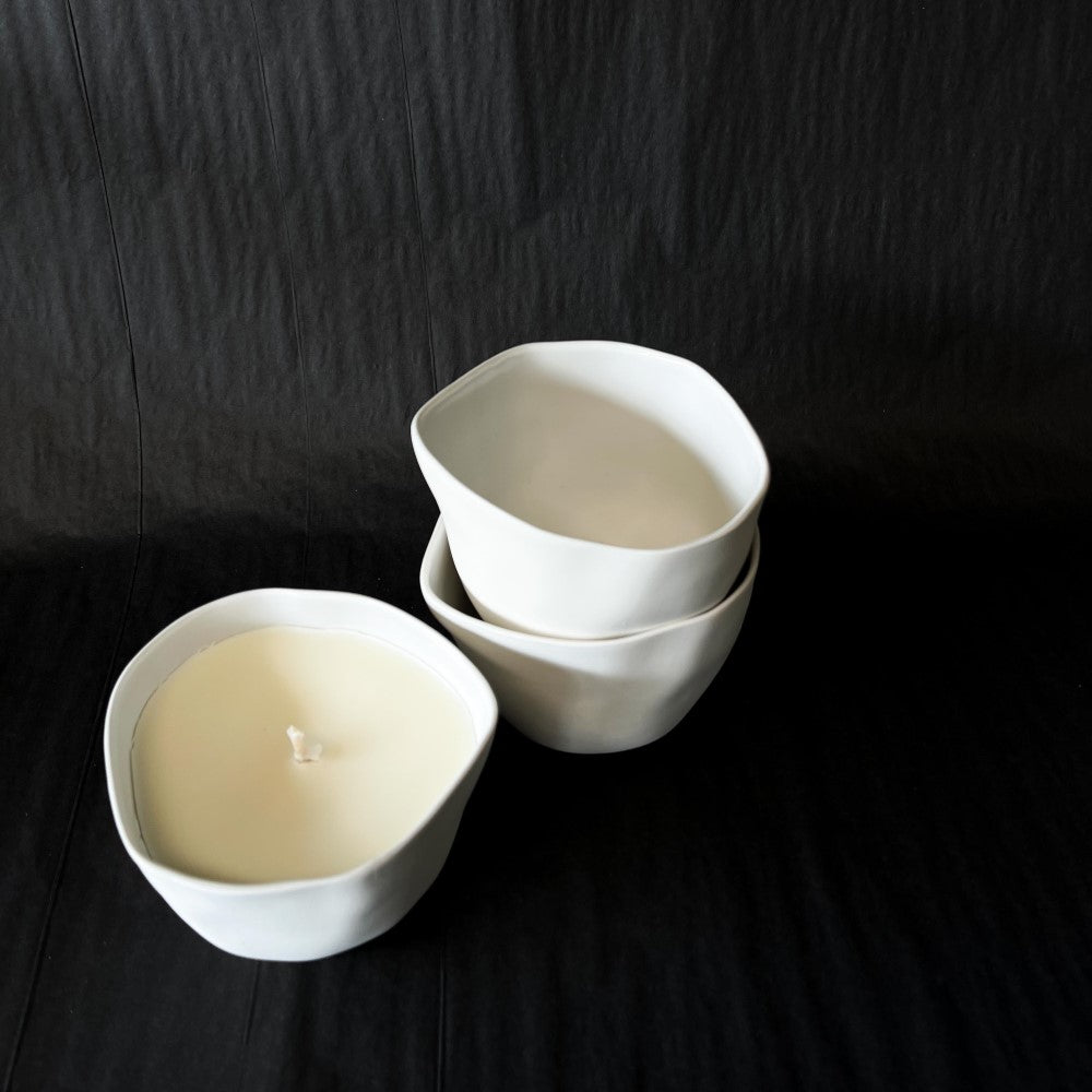 Lovinlife Co ByronBay - Signature Candle Range, also available for wholesale - Hand Made Candle in Re-usable ceramic bowl pictured new two empty bowls stacked on the side - available at LOVINLIFE Co Byron Bay for all your gifts, candles and interior decorating needs