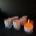 7 x Limited Edition candles in light blue and pink glass with a scent of Freshly Cut Roses. Stocked at LOVINLIFE Co Byron Bay for all your gifts, candles and interior decorating needs 