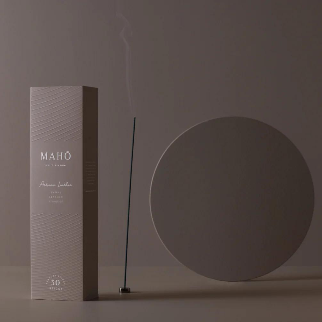 Incense Sticks - Artisan Leather by MAHO Sensory with scent profile featuring Torching Tobacco and Grained Leather, this grounded fragrance warms with Cypress and Sandalwood - available at LOVINLIFE Co Byron Bay for all your gifts, candles and interior decorating needs