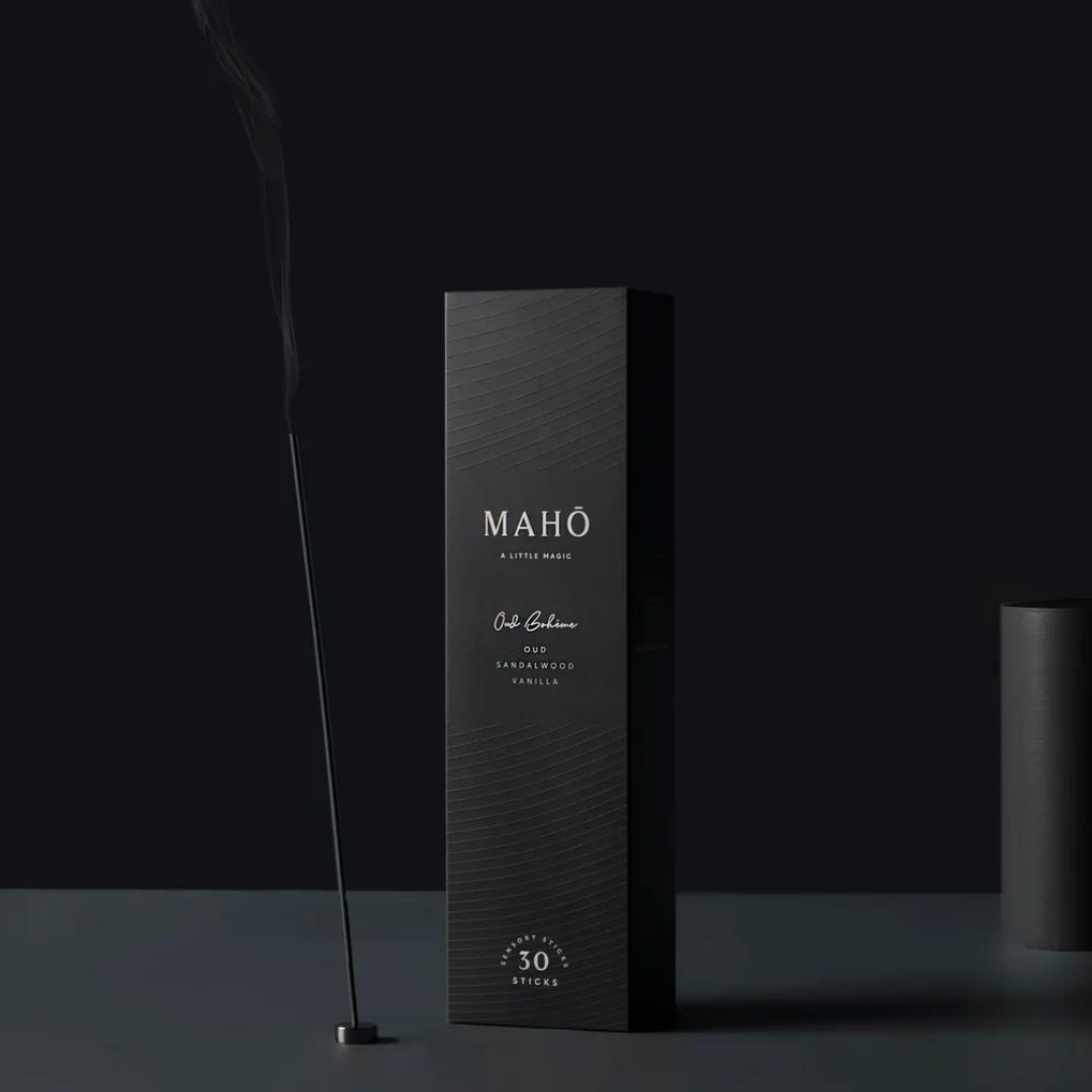 Incense Sticks - Oud Bohême by MAHO Sensory with scent profile featuring earthy, sweet, and dripping with warm mixed spices, spritzes of sandalwood and amber wrap the mind in a sand-inspired mirage - available at LOVINLIFE Co Byron Bay for all your gifts, candles and interior decorating needs