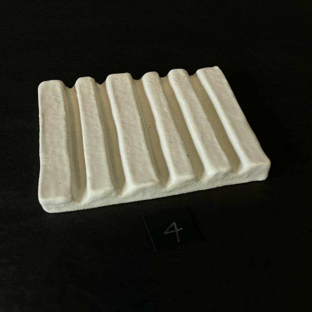 Lovinlife Co ByronBay - Handmade Signature Ceramics Range - Ribbed Soap Dishes finished with a matt milky white glaze - S4 pictured from side angle - available at LOVINLIFE Co Byron Bay for all your gifts, candles and interior decorating needs