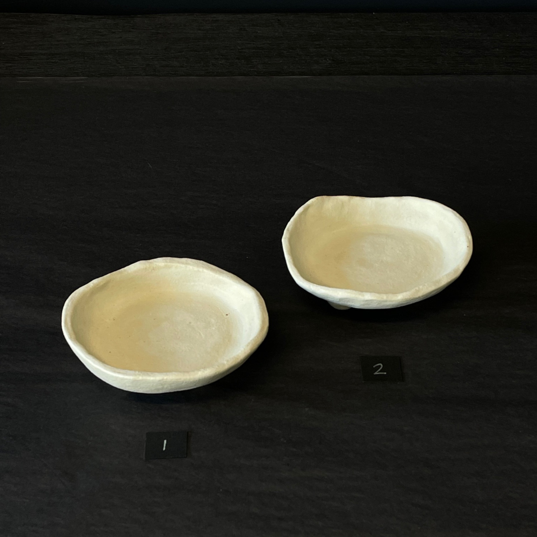 Lovinlife Co ByronBay - Handmade Signature Ceramics Range - The Alabaster Collection, white and natural clay pieces - 2 x Ceramic Trinket Dishes with Feet T1 pictured from above - available at LOVINLIFE Co Byron Bay for all your gifts, candles and interior decorating needs