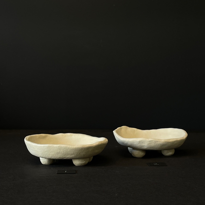 Lovinlife Co ByronBay - Handmade Signature Ceramics Range - The Alabaster Collection, white and natural clay pieces - 2 x Ceramic Trinket Dishes with Feet pictured from side - available at LOVINLIFE Co Byron Bay for all your gifts, candles and interior decorating needs