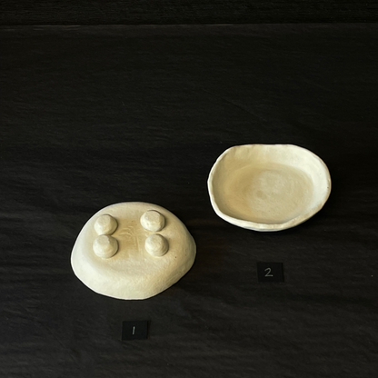 Lovinlife Co ByronBay - Handmade Signature Ceramics Range - The Alabaster Collection, white and natural clay pieces - 2 x Ceramic Trinket Dishes with Feet pictured, showing the feet of T1 and birds eye view of T2 - available at LOVINLIFE Co Byron Bay for all your gifts, candles and interior decorating needs