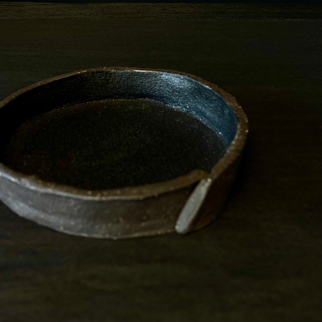 Lovinlife Co ByronBay - Handmade Signature Ceramics Range - Dark Matter Slab Series, matt black stone finish clay pieces - Slab Fold Smudging bowl / dish, close up to show fold detail - available at LOVINLIFE Co Byron Bay for all your gifts, candles and interior decorating needs