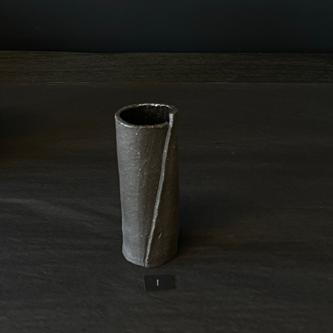 Lovinlife Co ByronBay - Handmade Signature Ceramics Range - Dark Matter Slab Series, matt black stone finish clay pieces - Skinny Small Slab Fold Vase V3 - available at LOVINLIFE Co Byron Bay for all your gifts, candles and interior decorating needs