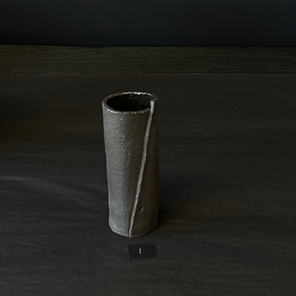 Lovinlife Co ByronBay - Handmade Signature Ceramics Range - Dark Matter Slab Series, matt black stone finish clay pieces - Skinny Small Slab Fold Vase V3 - available at LOVINLIFE Co Byron Bay for all your gifts, candles and interior decorating needs