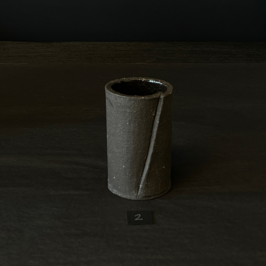 Lovinlife Co ByronBay - Handmade Signature Ceramics Range - Dark Matter Slab Series, matt black stone finish clay pieces - Short Small Slab Fold Vase V3 - available at LOVINLIFE Co Byron Bay for all your gifts, candles and interior decorating needs