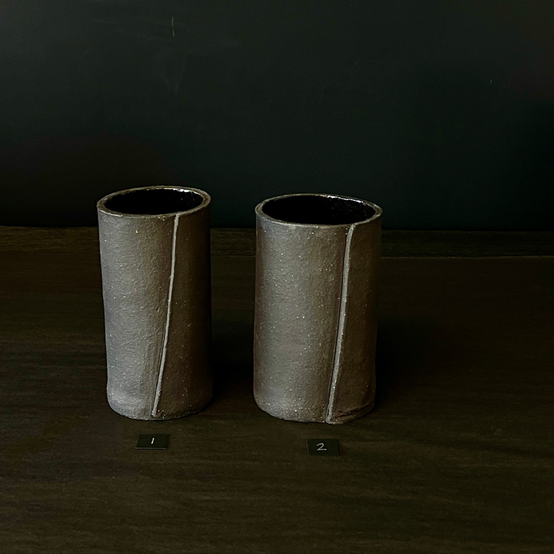 Lovinlife Co ByronBay - Handmade Signature Ceramics Range - Dark Matter Slab Series, matt black stone finish clay pieces - Medium Slab Fold Vases x 2 - available at LOVINLIFE Co Byron Bay for all your gifts, candles and interior decorating needs