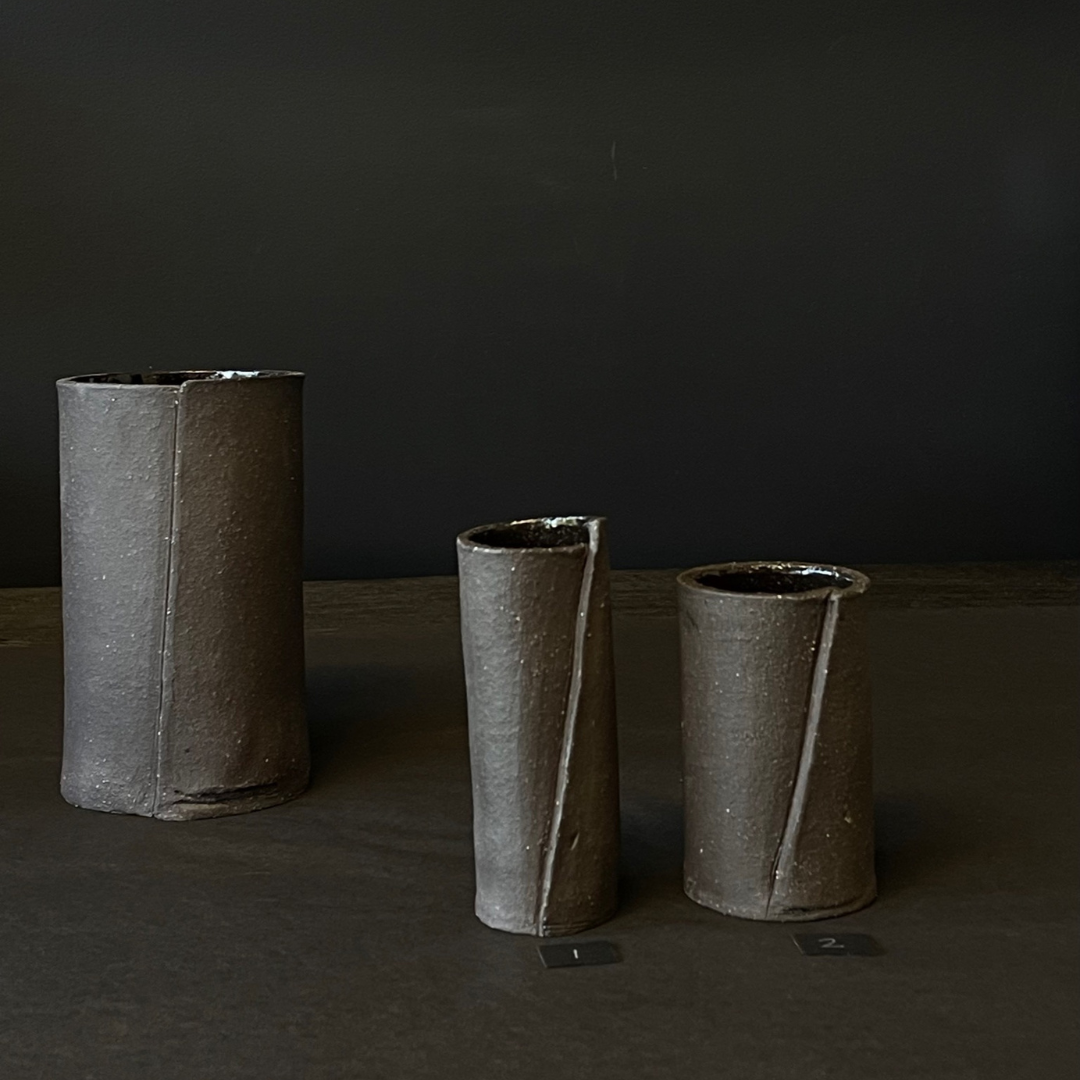 Lovinlife Co ByronBay - Handmade Signature Ceramics Range - Dark Matter Slab Series, matt black stone finish clay pieces - Medium and Small Slab Fold Vases V3 - available at LOVINLIFE Co Byron Bay for all your gifts, candles and interior decorating needs