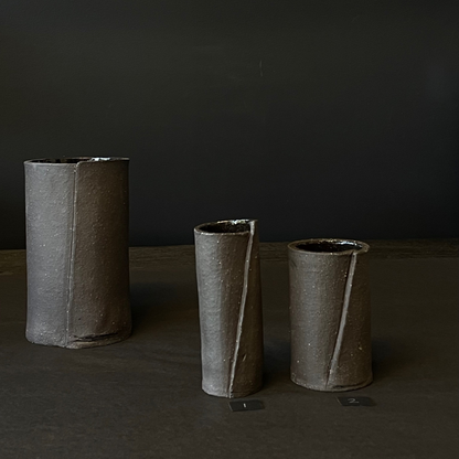 Lovinlife Co ByronBay - Handmade Signature Ceramics Range - Dark Matter Slab Series, matt black stone finish clay pieces - Medium and Small Slab Fold Vases V3 - available at LOVINLIFE Co Byron Bay for all your gifts, candles and interior decorating needs