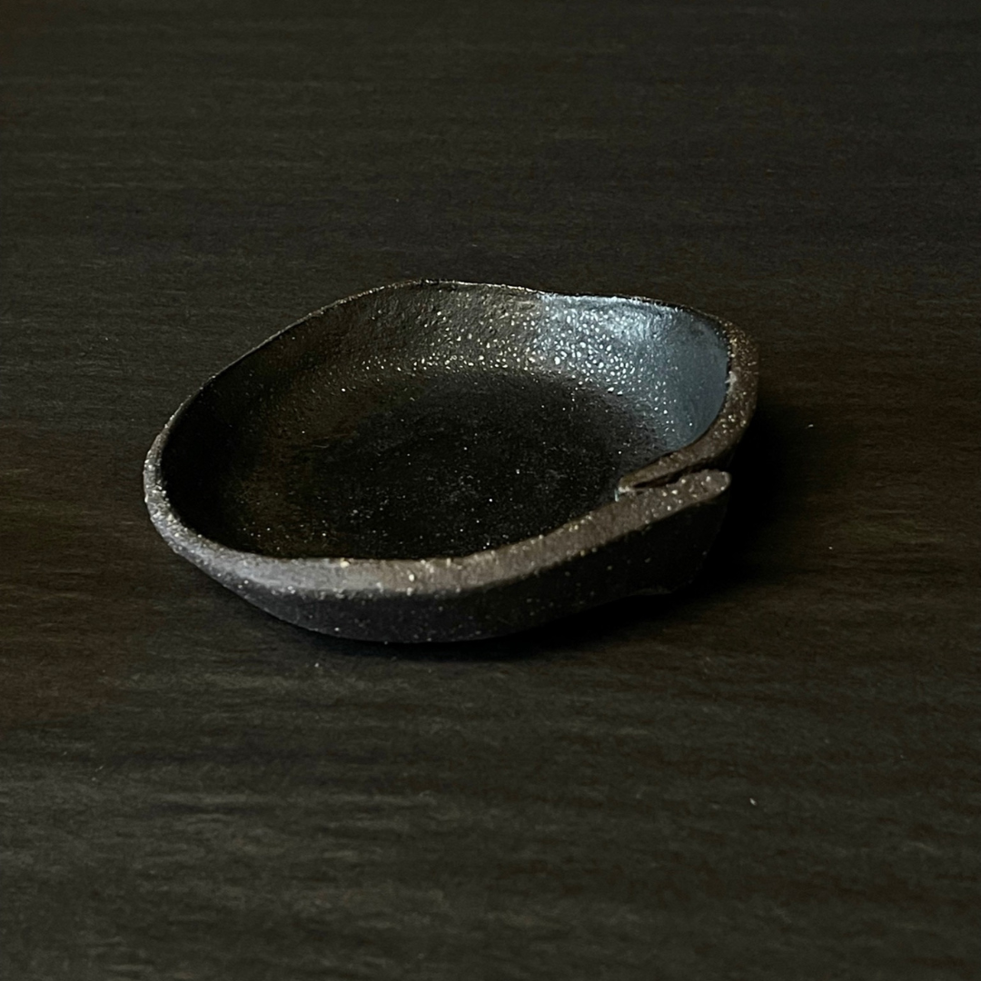 Lovinlife Co ByronBay - Handmade Signature Ceramics Range - Dark Matter Slab Series, matt black stone finish clay pieces - soft fold dish pictured showing soft fold detail - available at LOVINLIFE Co Byron Bay for all your gifts, candles and interior decorating needs