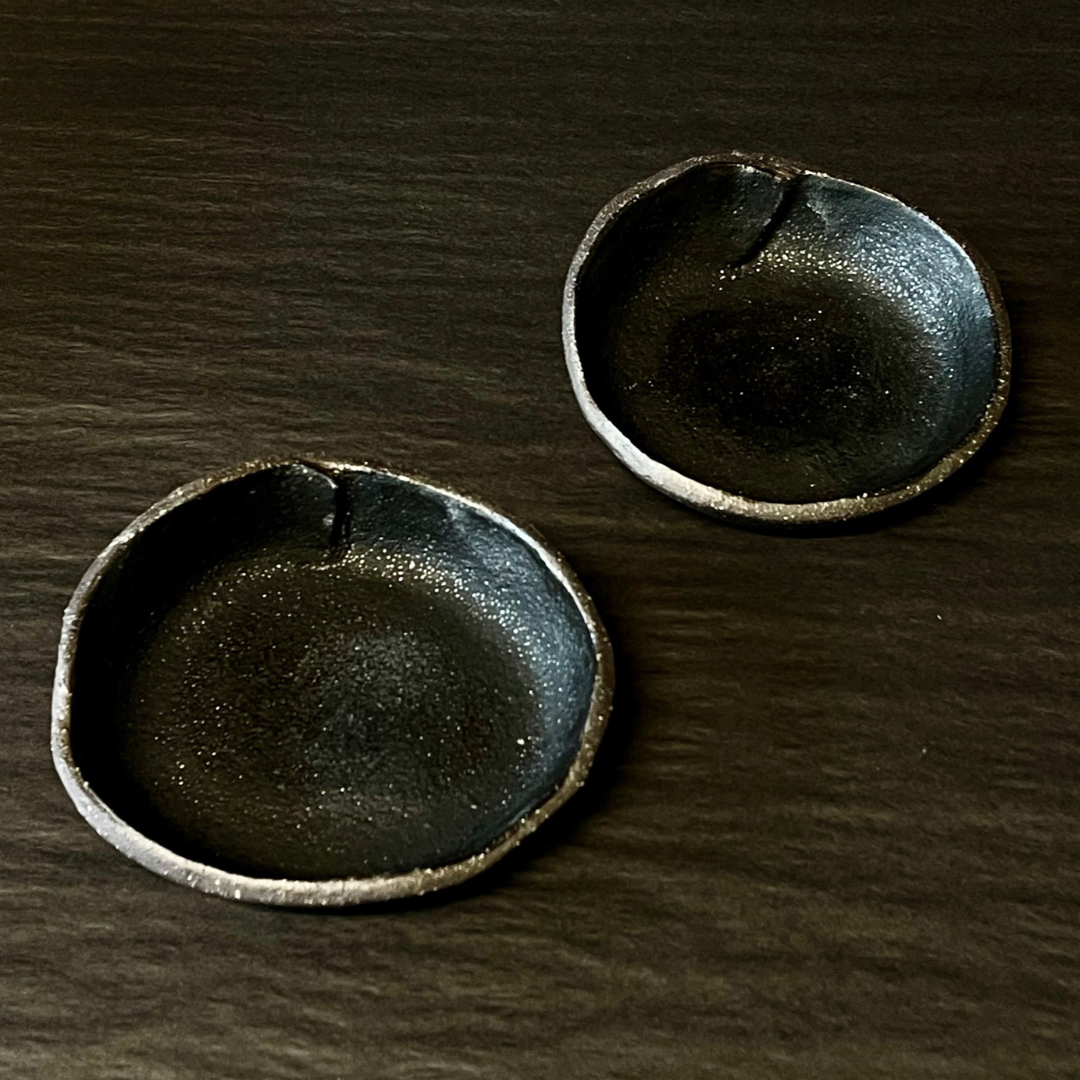 Lovinlife Co ByronBay - Handmade Signature Ceramics Range - Dark Matter Slab Series, matt black stone finish clay pieces - 2 x soft fold dishes pictured - available at LOVINLIFE Co Byron Bay for all your gifts, candles and interior decorating needs