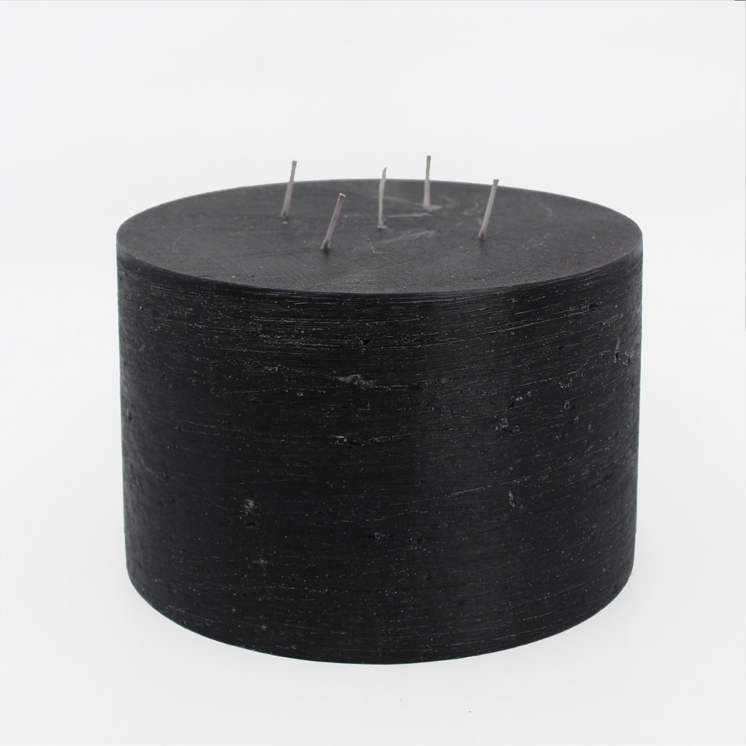 ‘Multi Wick’ Concrete Finish Pillar Candle from Francalia in black, pictured on a white background - Stocked at LOVINLIFE Co Byron Bay for all your gifts, candles and interior decorating needs