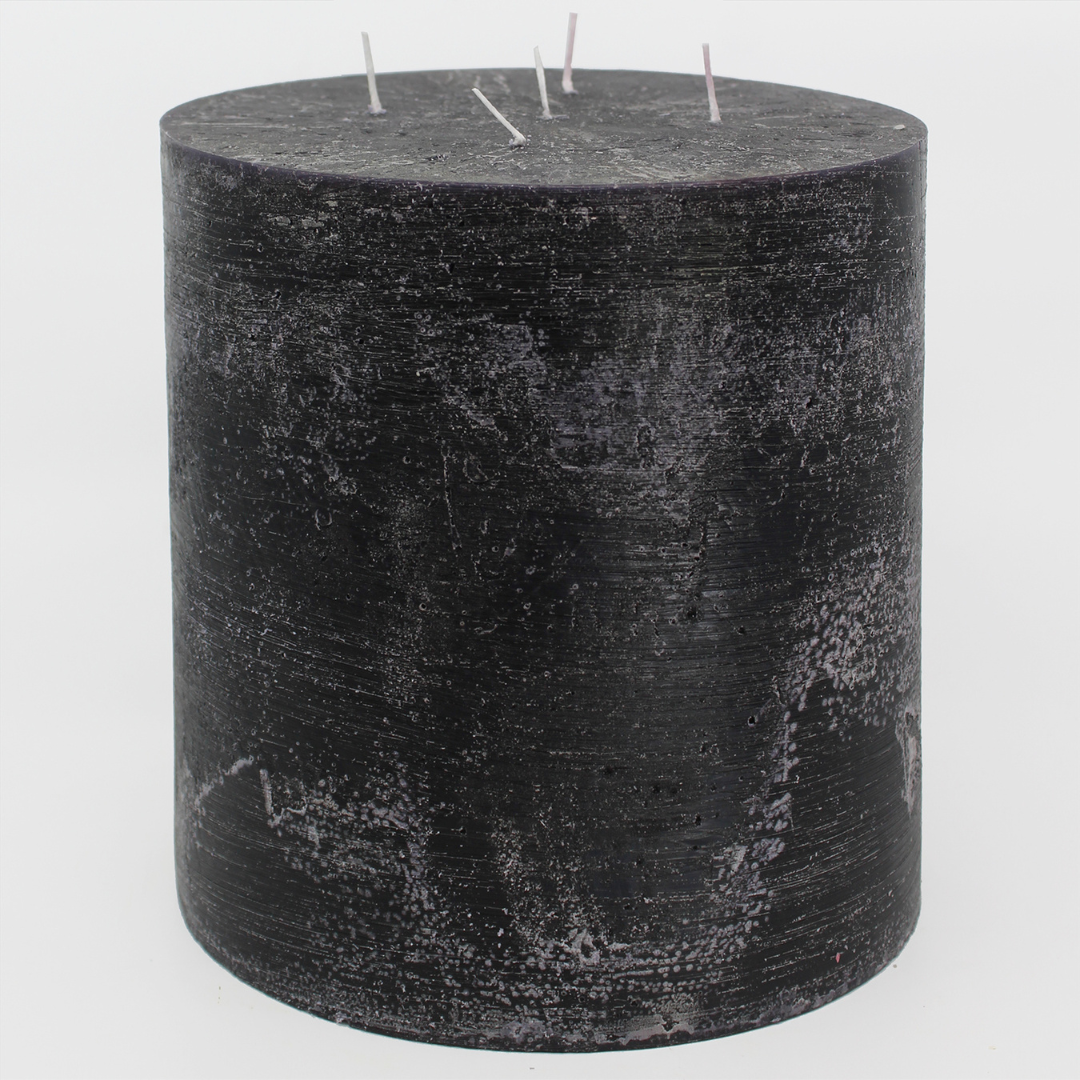 ‘Multi Wick’ Concrete Finish Pillar Candle from Francalia in black, pictured on a white background - Stocked at LOVINLIFE Co Byron Bay for all your gifts, candles and interior decorating needs