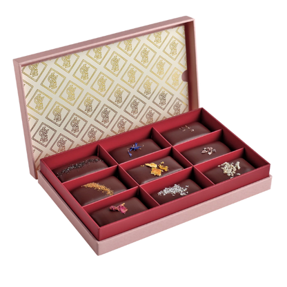 Open chocolate box with 9 x Loco Love Chocolates inside. Available at LOVINLIFE Co Byron Bay