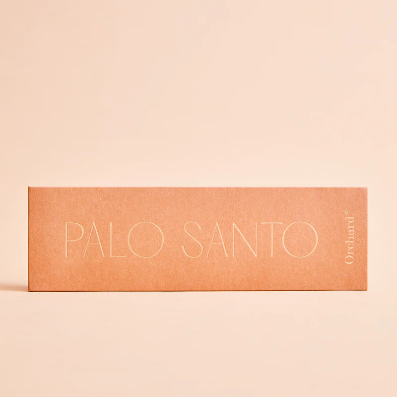 Orchard – Incense Natural Palo Santo. A pack of twelve sacred incense sticks pictured with the words “Palo Santo” on the front. Each stick is made entirely by hand, purely from plants and completely free of synthetic oils and fragrances - Stocked at LOVINLIFE Co Byron Bay for all your gifts, candles, homewares and interior decorating needs