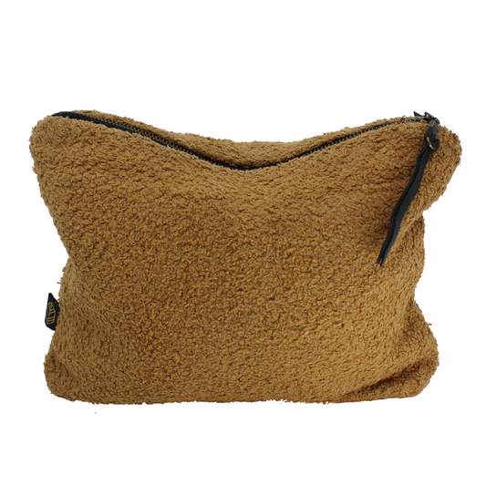 Travel Pouch - The Softee - made from cotton-boucle fabric, available in White, Tabac and Khaki/Olive – Tabac pictured - Stocked at LOVINLIFE Co Byron Bay for all your gifts, candles, homewares and interior decorating needs