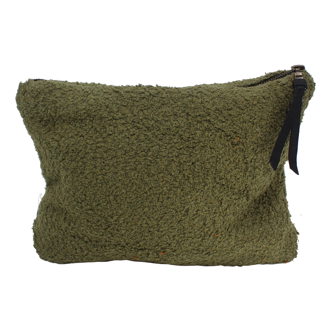 Travel Pouch - The Softee - made from cotton-boucle fabric, available in White, Tabac and Khaki/Olive – Kahki/Olive pictured - Stocked at LOVINLIFE Co Byron Bay for all your gifts, candles, homewares and interior decorating needs