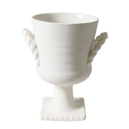 White ceramic urn with handles on a white background. Vase Vintage Trophy Life - Florence. Part of the Robert Gordon Collection stocked at LOVINLIFE Co Byron Bay for all your gifts, candles, homewares and interior decorating needs