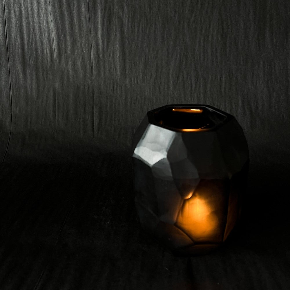 Sculpt Black Glass Vase - Candle Holder - Organic shaped glass lantern or vase - available at LOVINLIFE Co Byron Bay for all your gifts, candles and interior decorating needs