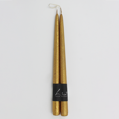 Taper Candle - Pair from Francalia in Gold Glitter, pictured on a white background - Stocked at LOVINLIFE Co Byron Bay for all your gifts, candles and interior decorating needs