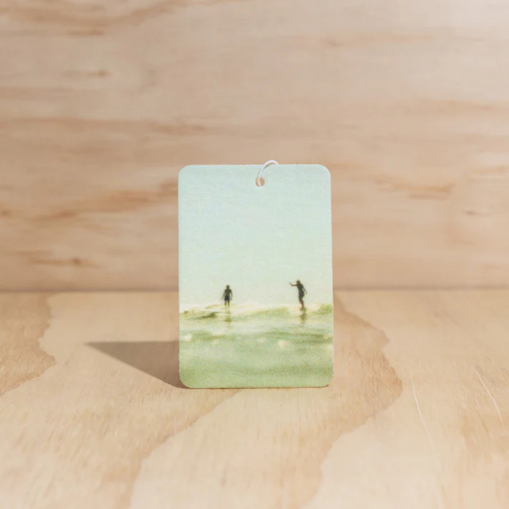 Summer design Air Freshener tags - Made from 100% post-consumer materials - Mali scent Blends coconut and lime sublime, take me for cocktails on the beach, with a summer breeze and palm trees - Party Wave tag pictured - Stocked at LOVINLIFE Co Byron Bay for all your gifts, candles and interior decorating needs