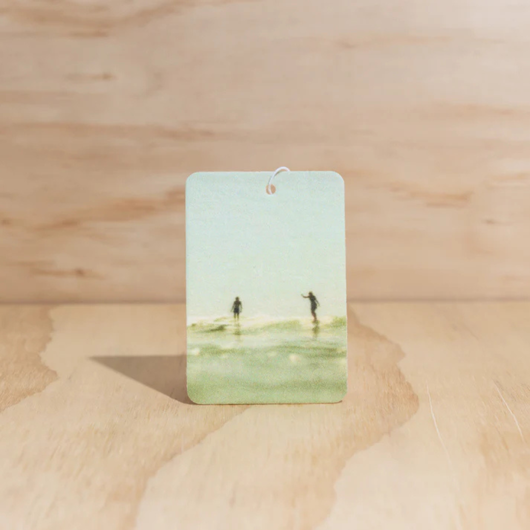 Summer design Air Freshener tags - Made from 100% post-consumer materials - Mali scent Blends coconut and lime sublime, take me for cocktails on the beach, with a summer breeze and palm trees - Party Wave tag pictured - Stocked at LOVINLIFE Co Byron Bay for all your gifts, candles and interior decorating needs