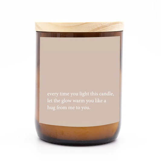 The Commonfolk Heart felt Quote Candle - A Hug From Me To You - in reusable glass jar with wood lid - Stocked at LOVINLIFE Co Byron Bay for all your gifts, candles and interior decorating needs