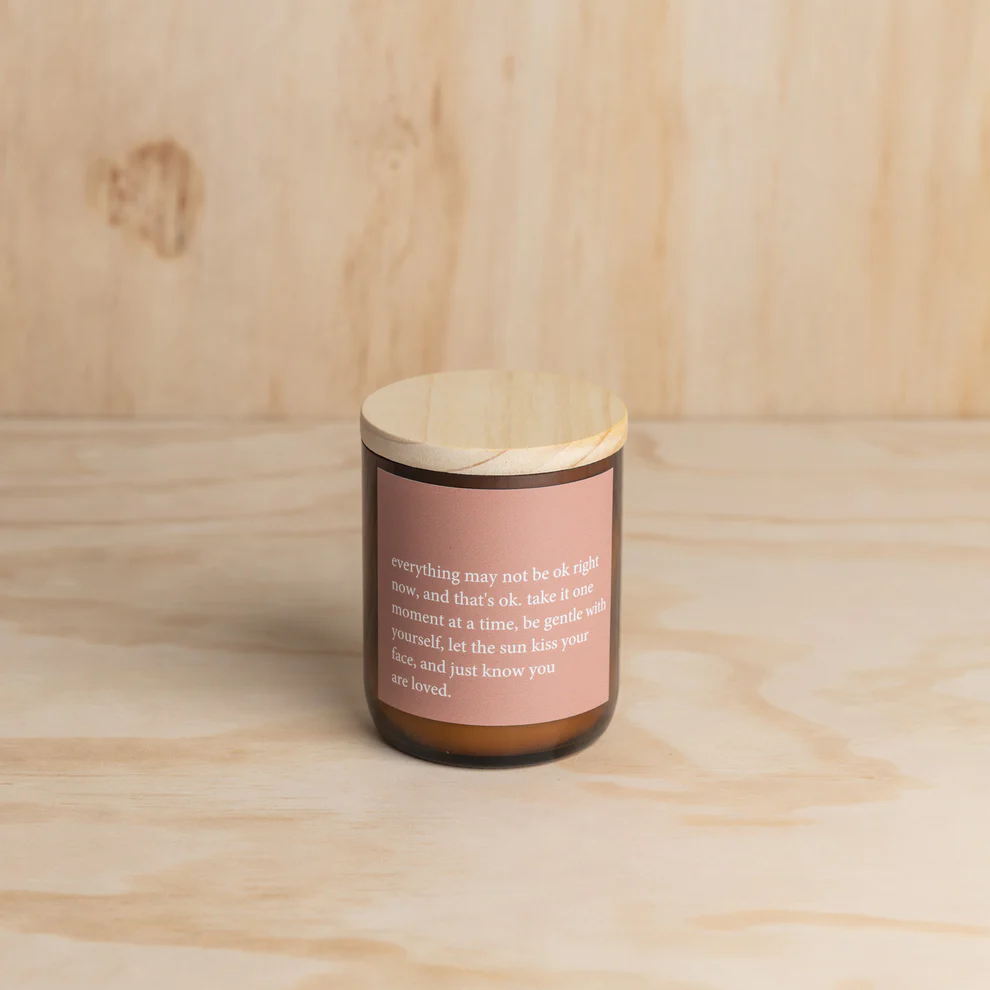 The Commonfolk Heart felt Quote Candle - Everything May Not Be Ok - in reusable glass jar with wood lid - Stocked at LOVINLIFE Co Byron Bay for all your gifts, candles and interior decorating needs