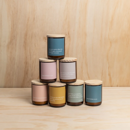 The Commonfolk Heart felt Quote Candle collection - candles stacked in pyramid - candles made in reusable glass jar with wood lid - Stocked at LOVINLIFE Co Byron Bay for all your gifts, candles and interior decorating needs