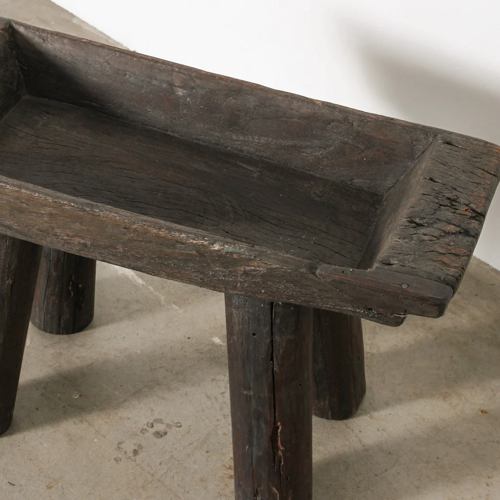 Indigo Love Vintage Indian Tray on Stand - top view - Crafted from reclaimed wood - Indian Storage Tray on legs - display stand or tray - Stocked at LOVINLIFE Co Byron Bay for all your gifts, candles and interior decorating needs