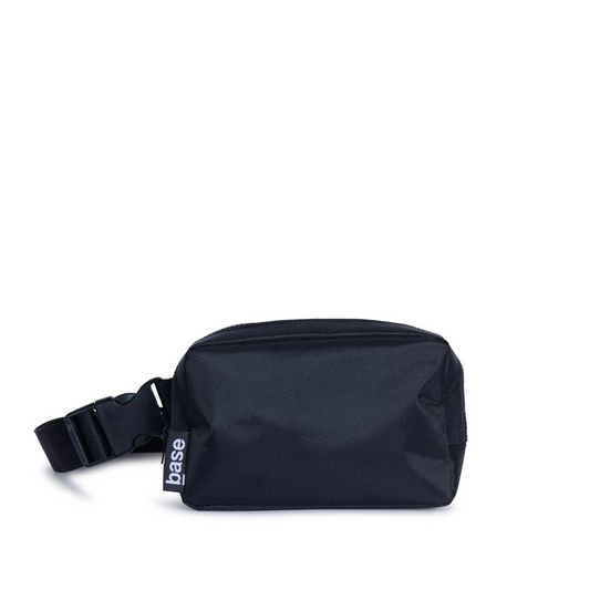 Waist Base Nylon Bag to wear on the waist like a fanny pack or bum bag, or slung over a shoulder - black bag pictured, front view - Stocked at LOVINLIFE Co Byron Bay for all your gifts, candles and interior decorating needs